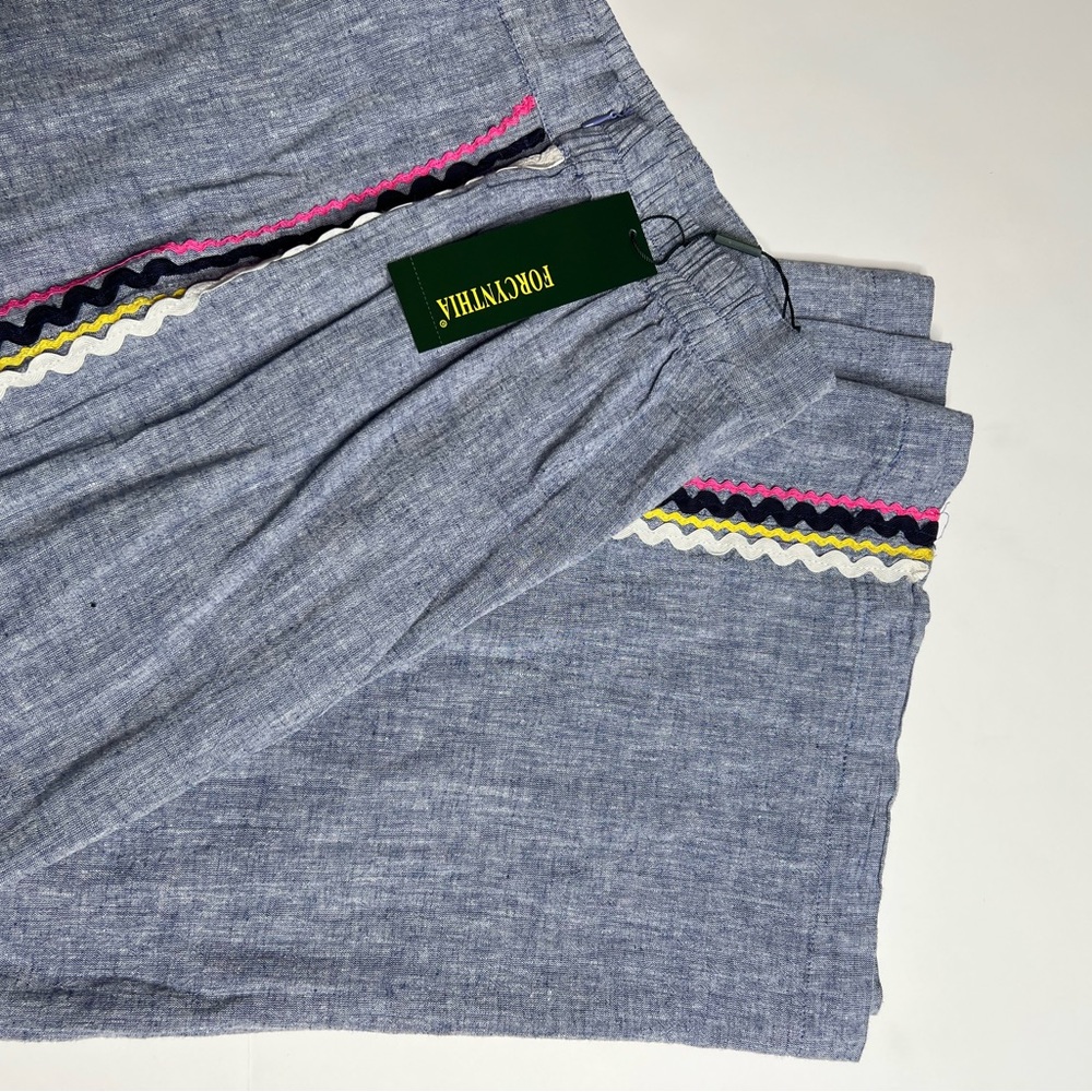 NWT For Cynthia Blue Zig Zag Linen Blend Wide Leg Pants, Size XL
